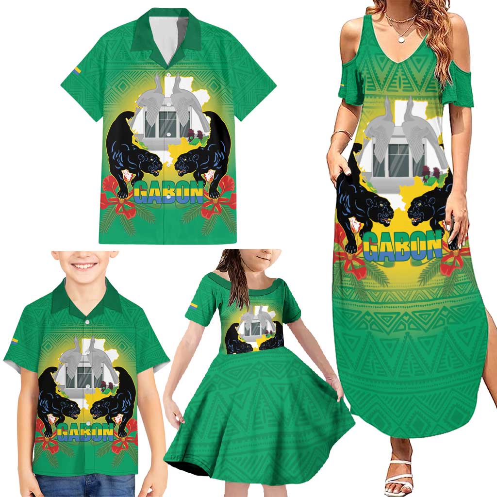 Gabon Independence Day Family Matching Summer Maxi Dress and Hawaiian Shirt Memorial Leon Mba Monument - Wonder Print Shop