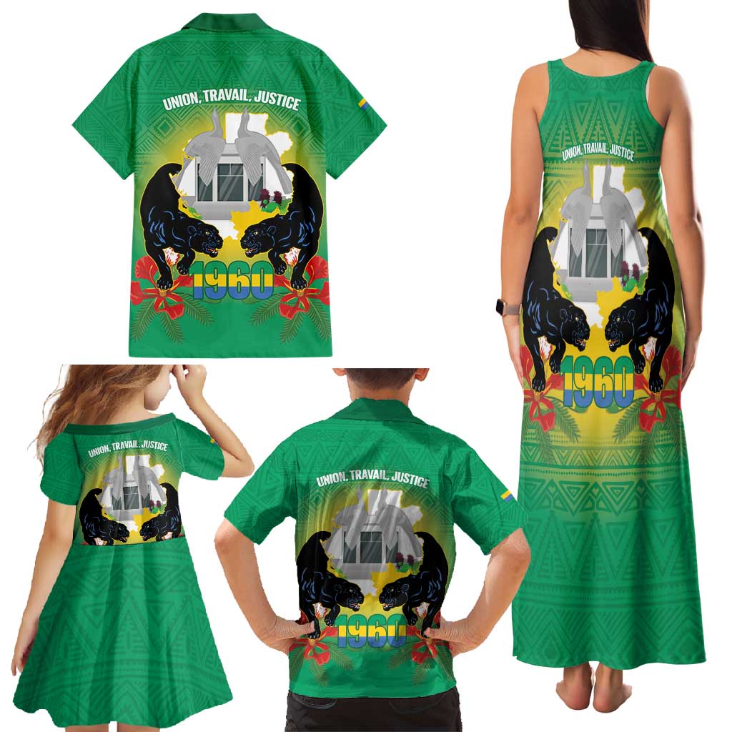 Gabon Independence Day Family Matching Tank Maxi Dress and Hawaiian Shirt Memorial Leon Mba Monument - Wonder Print Shop
