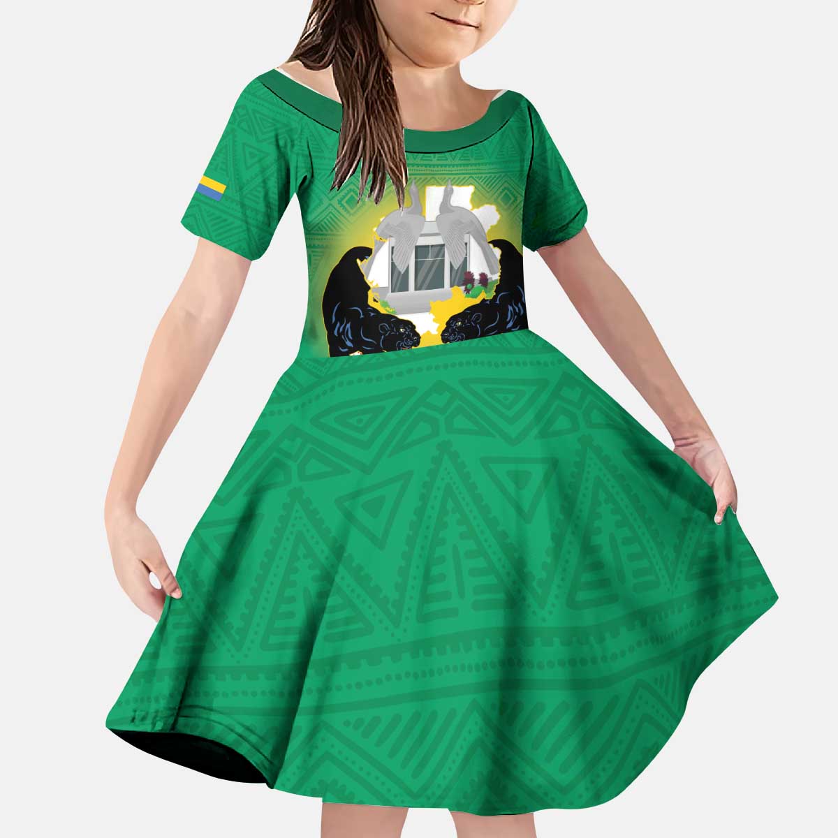 Gabon Independence Day Kid Short Sleeve Dress Memorial Leon Mba Monument - Wonder Print Shop