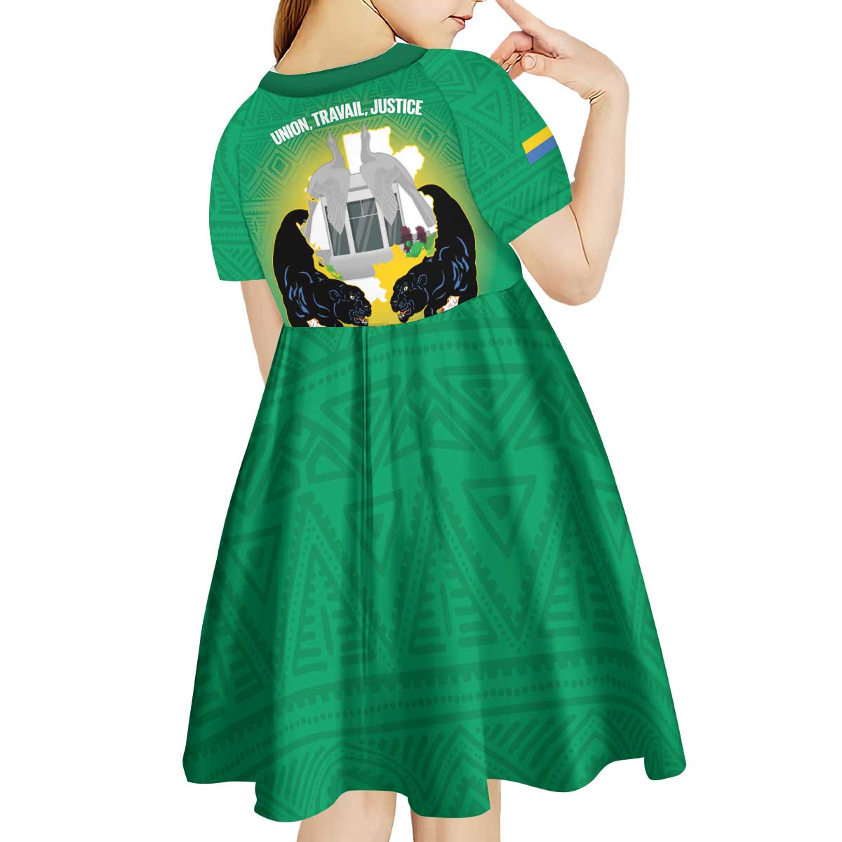 Gabon Independence Day Kid Short Sleeve Dress Memorial Leon Mba Monument - Wonder Print Shop