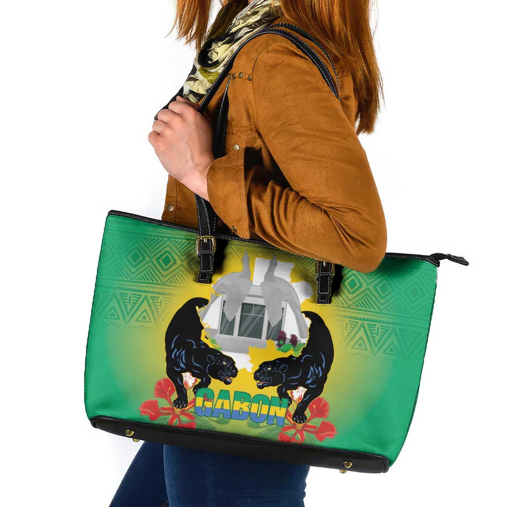 Gabon Independence Day Leather Tote Bag Memorial Leon Mba Monument - Wonder Print Shop