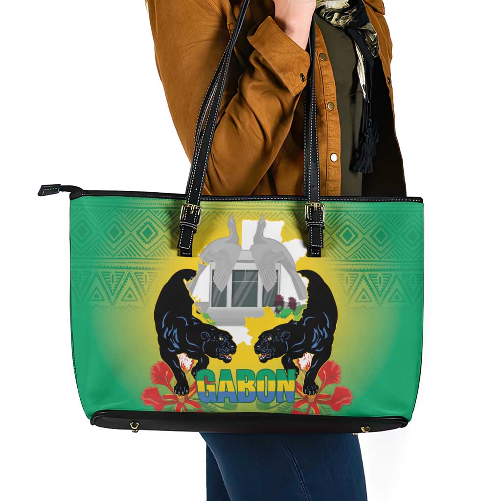 Gabon Independence Day Leather Tote Bag Memorial Leon Mba Monument - Wonder Print Shop