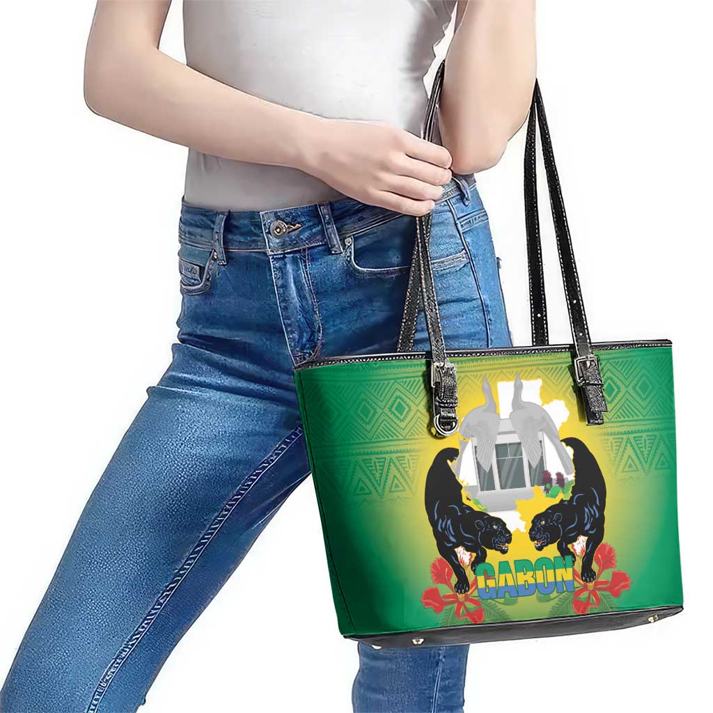 Gabon Independence Day Leather Tote Bag Memorial Leon Mba Monument - Wonder Print Shop