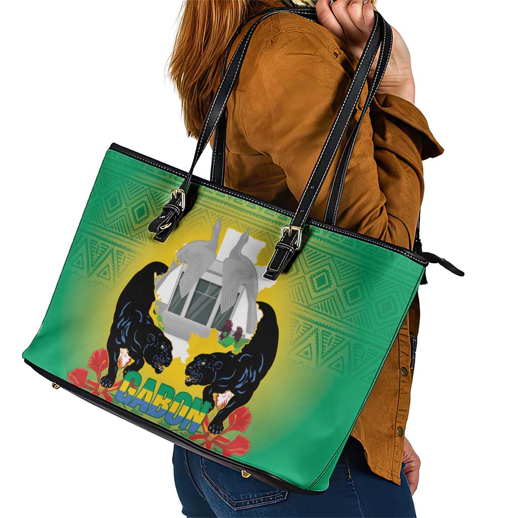 Gabon Independence Day Leather Tote Bag Memorial Leon Mba Monument - Wonder Print Shop