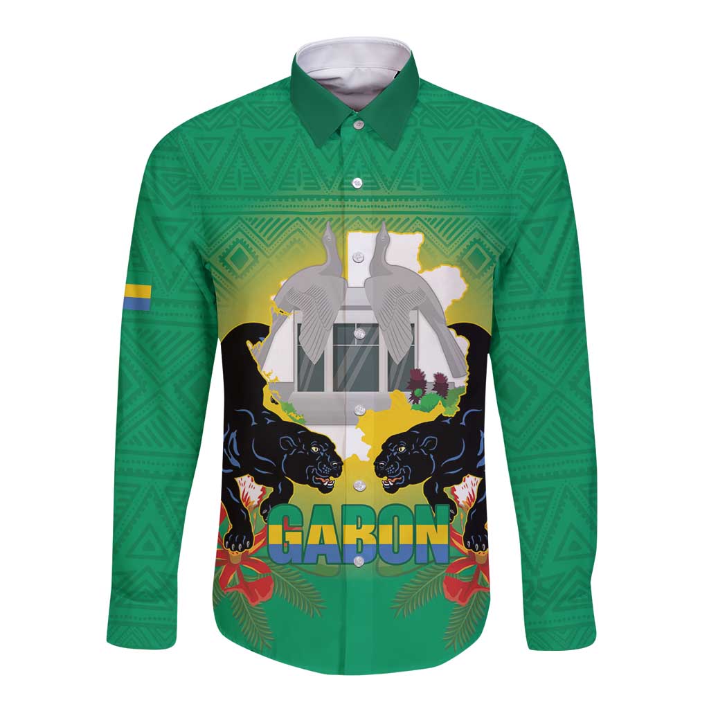 Gabon Independence Day Long Sleeve Button Shirt Memorial Leon Mba Monument - Wonder Print Shop