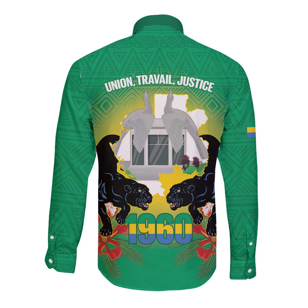 Gabon Independence Day Long Sleeve Button Shirt Memorial Leon Mba Monument - Wonder Print Shop