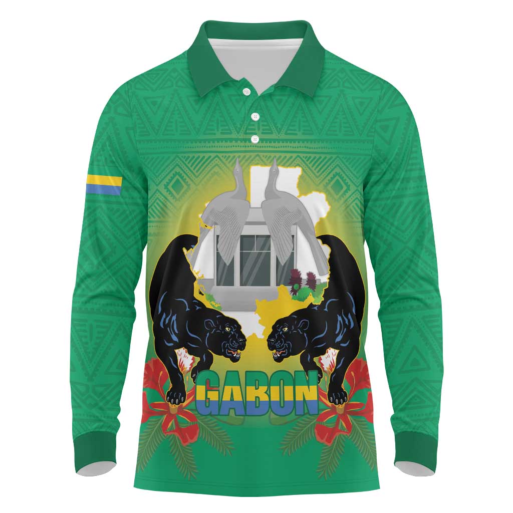 Gabon Independence Day Long Sleeve Polo Shirt Memorial Leon Mba Monument - Wonder Print Shop