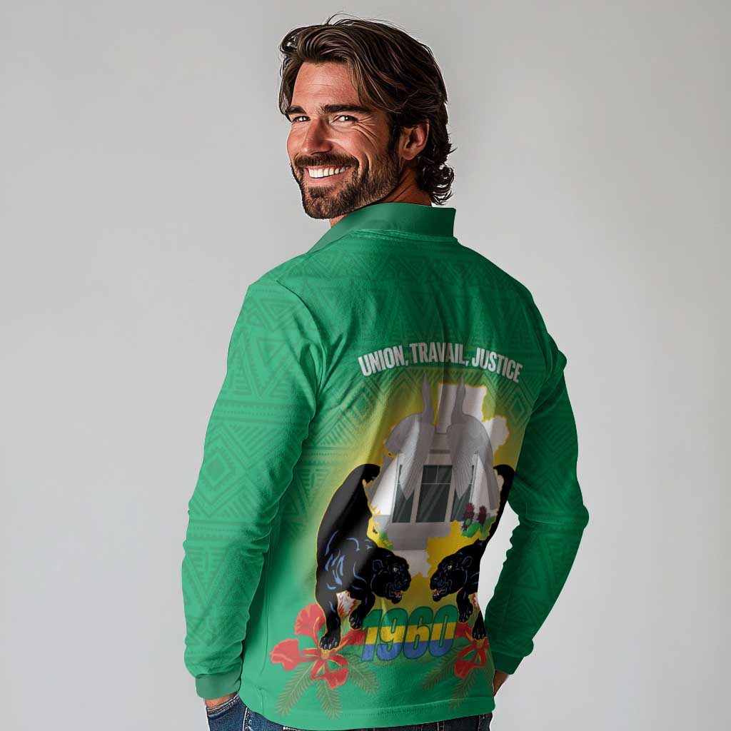 Gabon Independence Day Long Sleeve Polo Shirt Memorial Leon Mba Monument - Wonder Print Shop