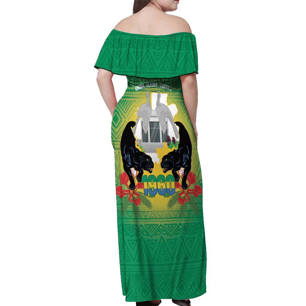 Gabon Independence Day Off Shoulder Maxi Dress Memorial Leon Mba Monument - Wonder Print Shop