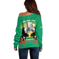 Gabon Independence Day Off Shoulder Sweater Memorial Leon Mba Monument - Wonder Print Shop