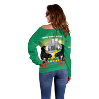Gabon Independence Day Off Shoulder Sweater Memorial Leon Mba Monument - Wonder Print Shop