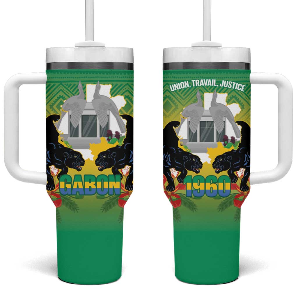 Gabon Independence Day Tumbler With Handle Memorial Leon Mba Monument - Wonder Print Shop
