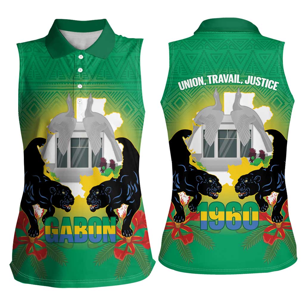 Gabon Independence Day Women Sleeveless Polo Shirt Memorial Leon Mba Monument - Wonder Print Shop