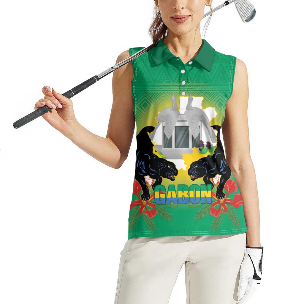 Gabon Independence Day Women Sleeveless Polo Shirt Memorial Leon Mba Monument - Wonder Print Shop