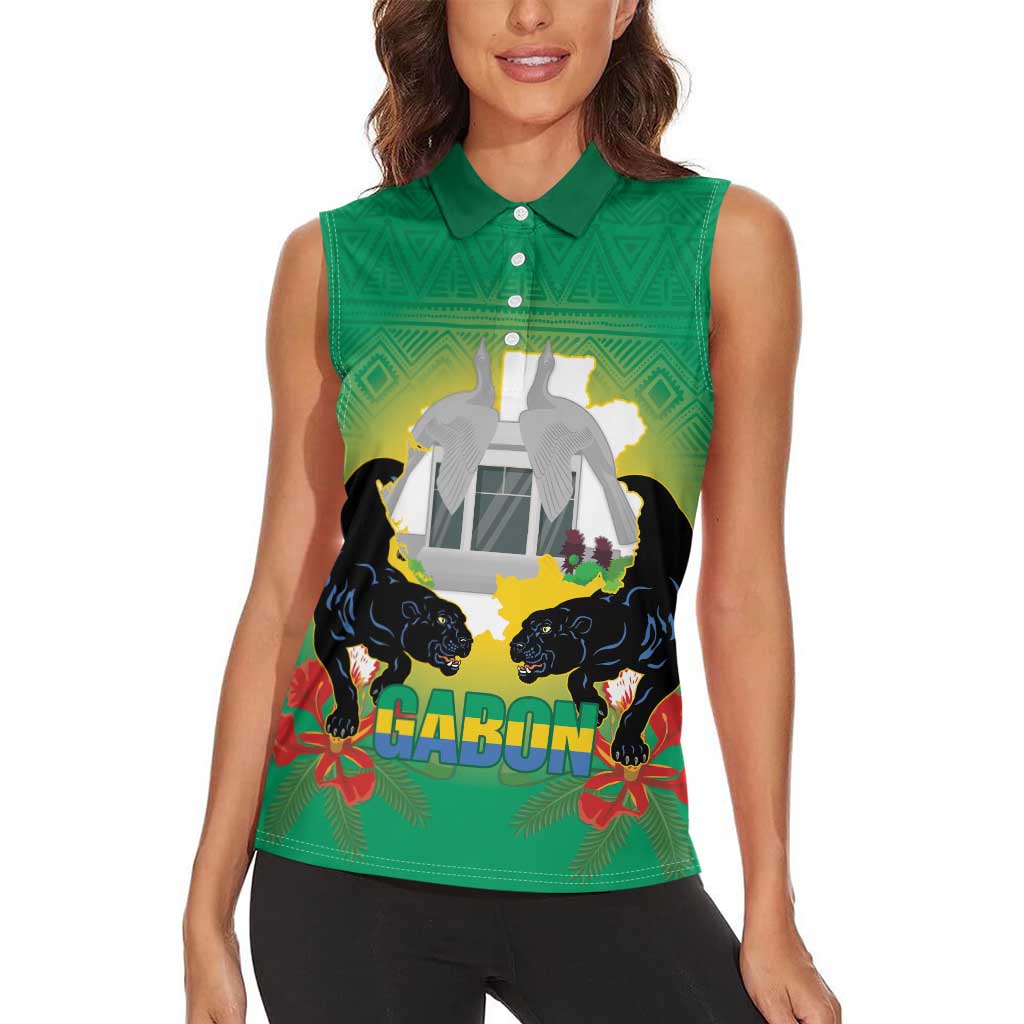 Gabon Independence Day Women Sleeveless Polo Shirt Memorial Leon Mba Monument - Wonder Print Shop