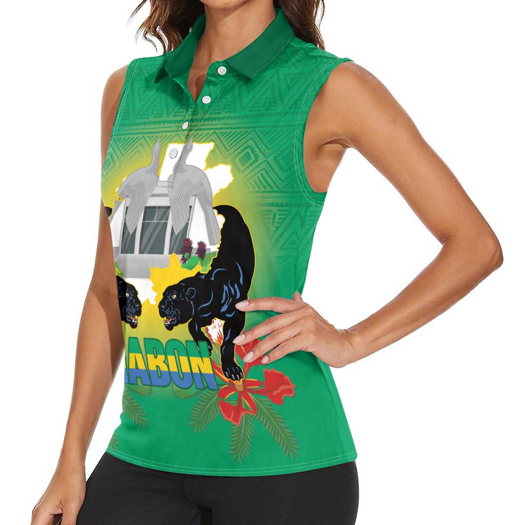 Gabon Independence Day Women Sleeveless Polo Shirt Memorial Leon Mba Monument - Wonder Print Shop