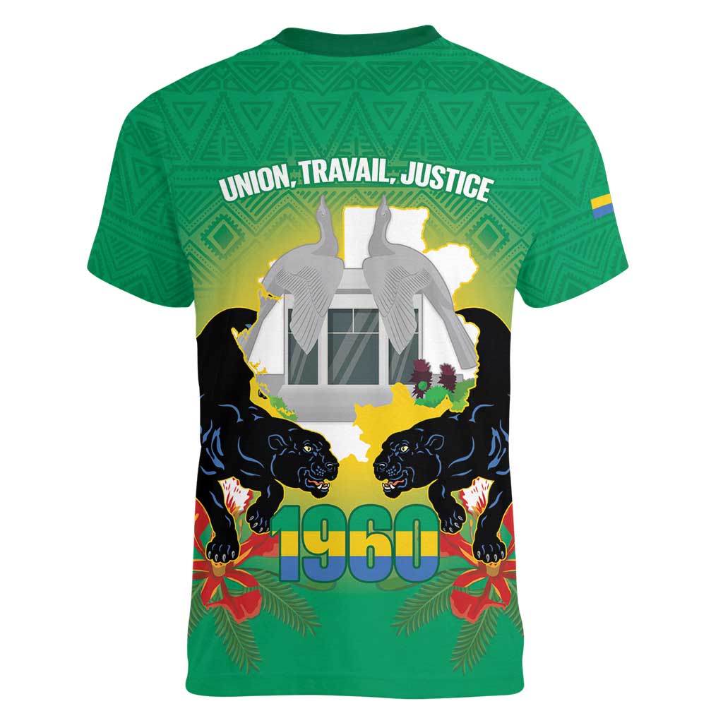 Gabon Independence Day Women V-Neck T-Shirt Memorial Leon Mba Monument - Wonder Print Shop