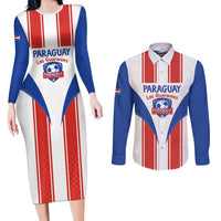 Custom Paraguay Football Couples Matching Long Sleeve Bodycon Dress and Long Sleeve Button Shirt Come On Las Guaranies - Wonder Print Shop