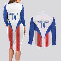 Custom Paraguay Football Couples Matching Long Sleeve Bodycon Dress and Long Sleeve Button Shirt Come On Las Guaranies - Wonder Print Shop