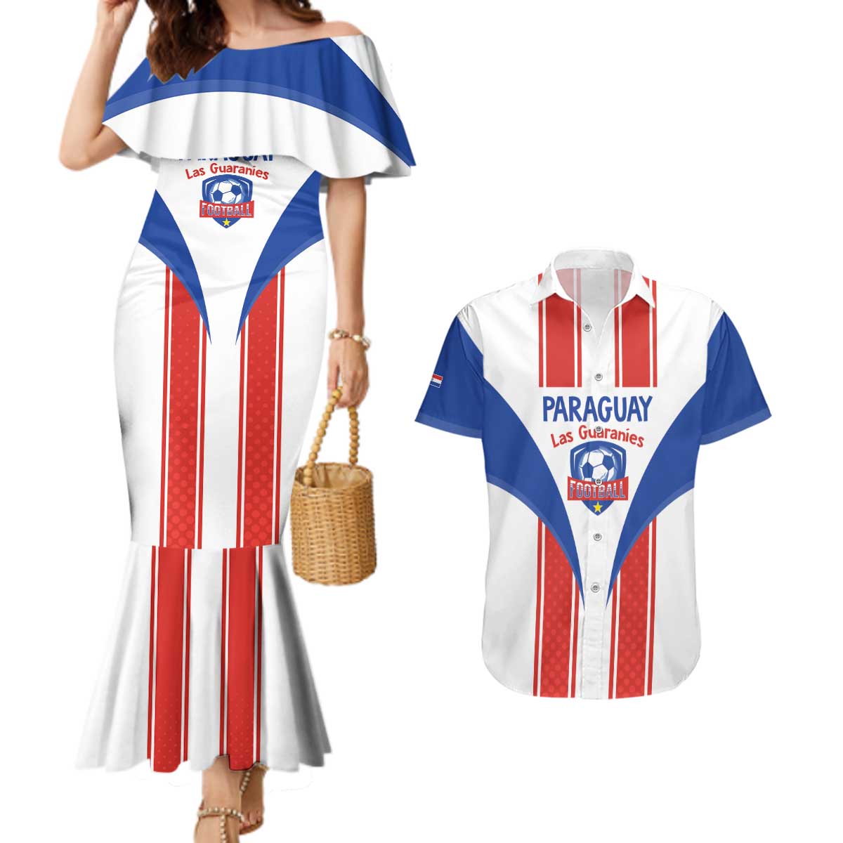 Custom Paraguay Football Couples Matching Mermaid Dress and Hawaiian Shirt Come On Las Guaranies - Wonder Print Shop