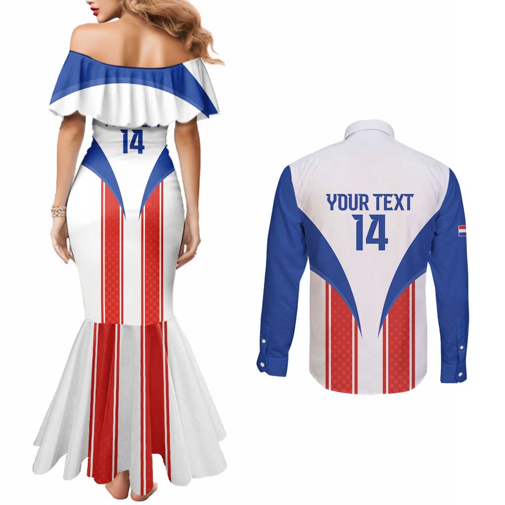 Custom Paraguay Football Couples Matching Mermaid Dress and Long Sleeve Button Shirt Come On Las Guaranies - Wonder Print Shop
