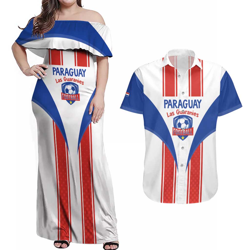 Custom Paraguay Football Couples Matching Off Shoulder Maxi Dress and Hawaiian Shirt Come On Las Guaranies - Wonder Print Shop