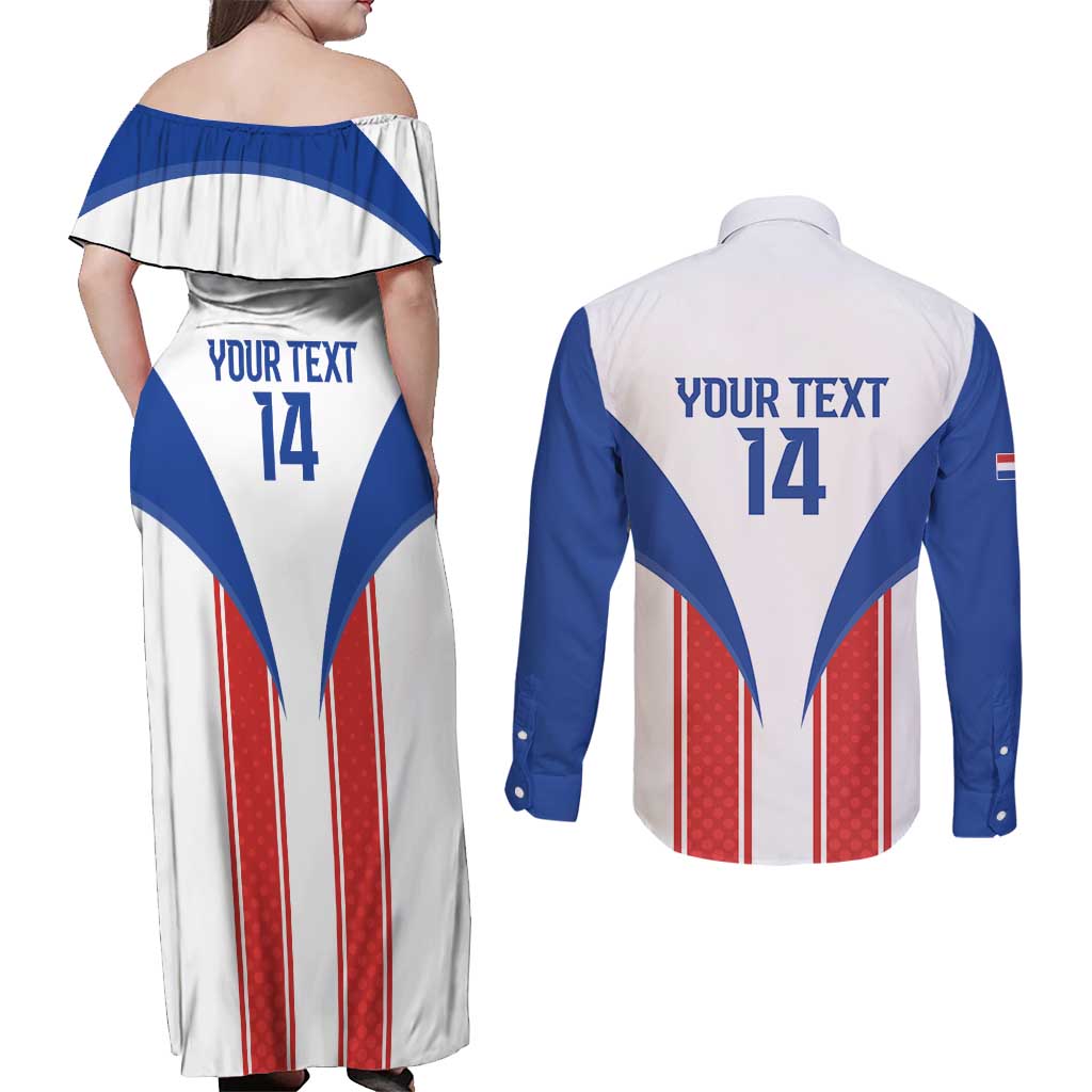 Custom Paraguay Football Couples Matching Off Shoulder Maxi Dress and Long Sleeve Button Shirt Come On Las Guaranies - Wonder Print Shop
