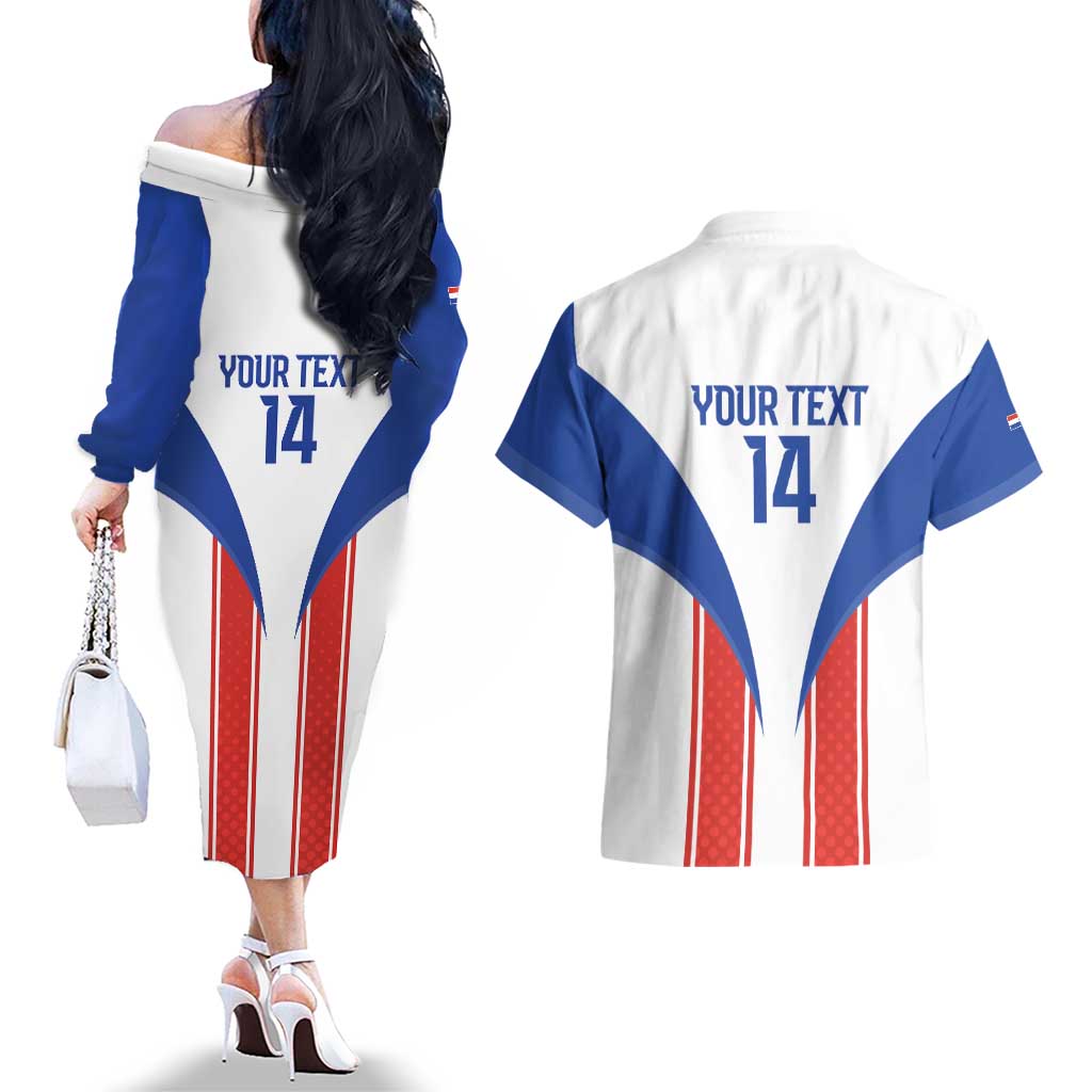 Custom Paraguay Football Couples Matching Off The Shoulder Long Sleeve Dress and Hawaiian Shirt Come On Las Guaranies - Wonder Print Shop