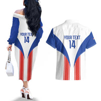 Custom Paraguay Football Couples Matching Off The Shoulder Long Sleeve Dress and Hawaiian Shirt Come On Las Guaranies - Wonder Print Shop