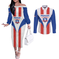 Custom Paraguay Football Couples Matching Off The Shoulder Long Sleeve Dress and Long Sleeve Button Shirt Come On Las Guaranies - Wonder Print Shop