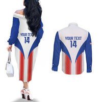 Custom Paraguay Football Couples Matching Off The Shoulder Long Sleeve Dress and Long Sleeve Button Shirt Come On Las Guaranies - Wonder Print Shop