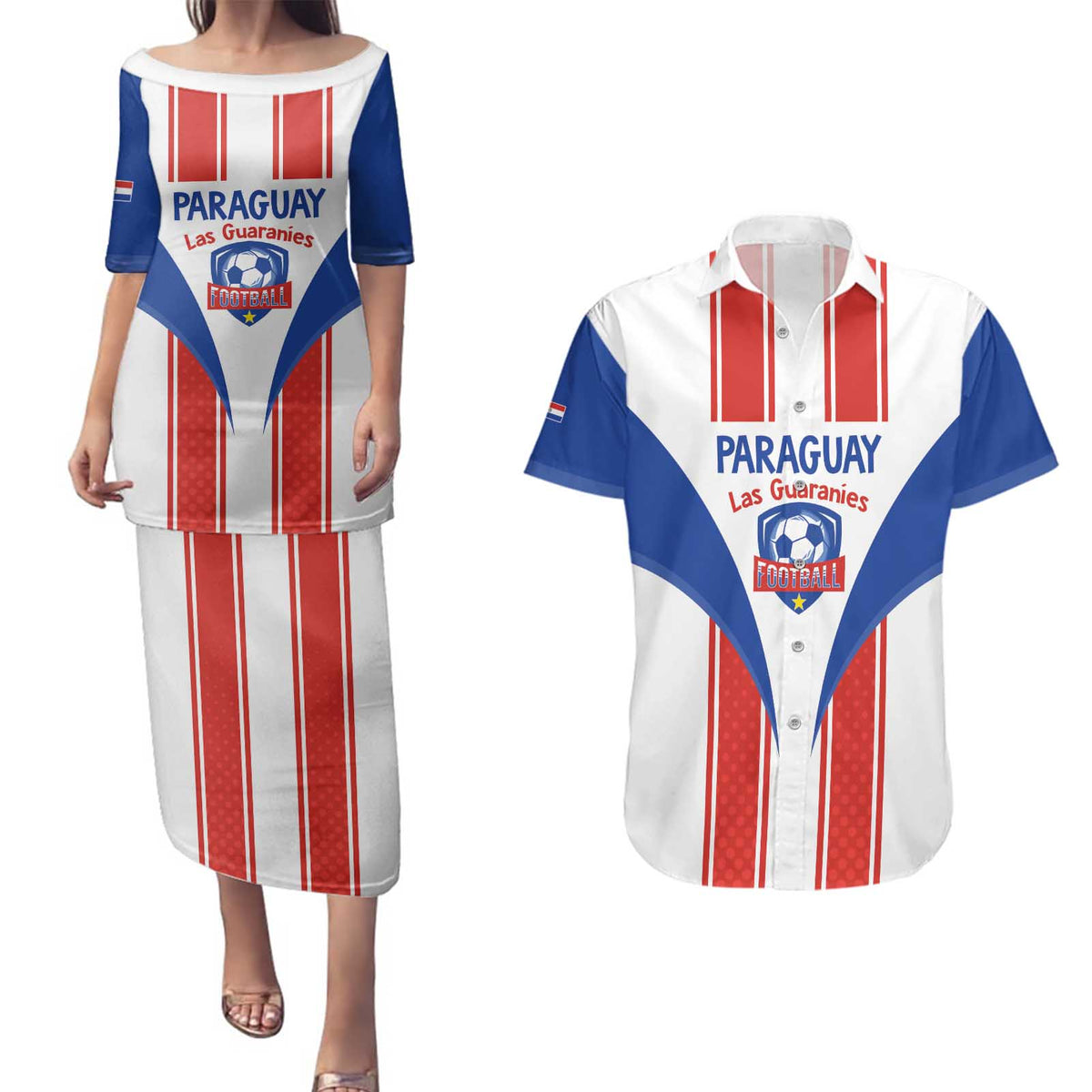 Custom Paraguay Football Couples Matching Puletasi and Hawaiian Shirt Come On Las Guaranies - Wonder Print Shop