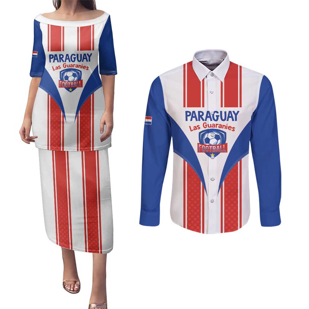 Custom Paraguay Football Couples Matching Puletasi and Long Sleeve Button Shirt Come On Las Guaranies - Wonder Print Shop