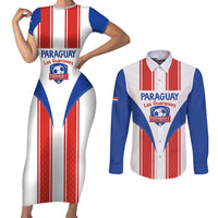 Custom Paraguay Football Couples Matching Short Sleeve Bodycon Dress and Long Sleeve Button Shirt Come On Las Guaranies - Wonder Print Shop