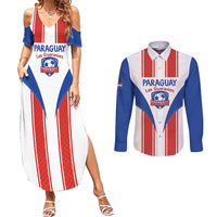 Custom Paraguay Football Couples Matching Summer Maxi Dress and Long Sleeve Button Shirt Come On Las Guaranies - Wonder Print Shop