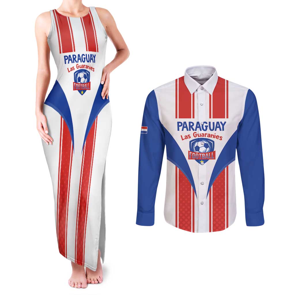 Custom Paraguay Football Couples Matching Tank Maxi Dress and Long Sleeve Button Shirt Come On Las Guaranies - Wonder Print Shop
