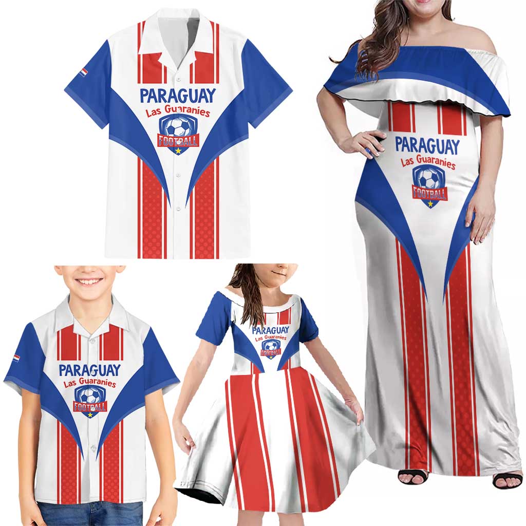 Custom Paraguay Football Family Matching Off Shoulder Maxi Dress and Hawaiian Shirt Come On Las Guaranies - Wonder Print Shop