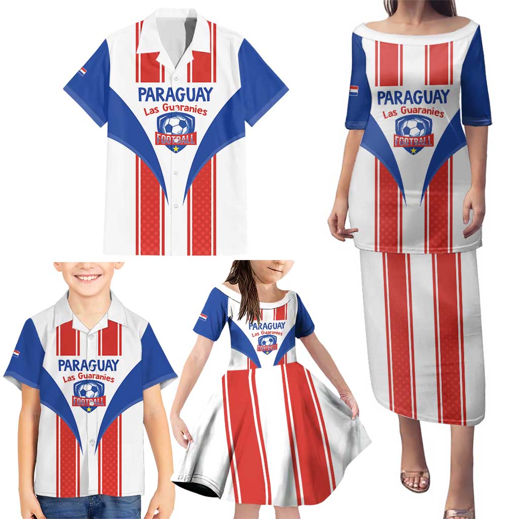 Custom Paraguay Football Family Matching Puletasi and Hawaiian Shirt Come On Las Guaranies - Wonder Print Shop