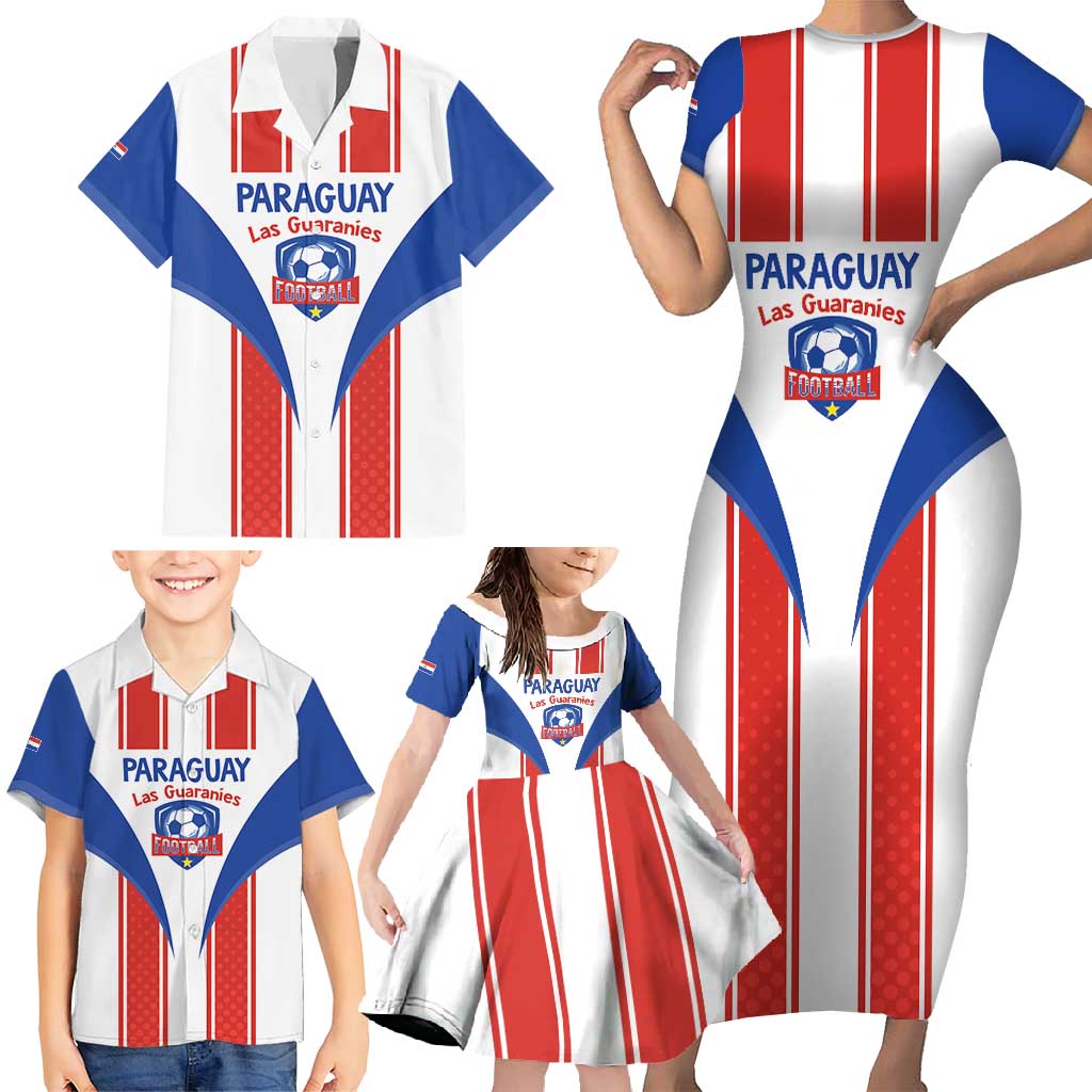 Custom Paraguay Football Family Matching Short Sleeve Bodycon Dress and Hawaiian Shirt Come On Las Guaranies - Wonder Print Shop