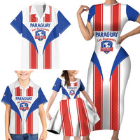Custom Paraguay Football Family Matching Short Sleeve Bodycon Dress and Hawaiian Shirt Come On Las Guaranies - Wonder Print Shop