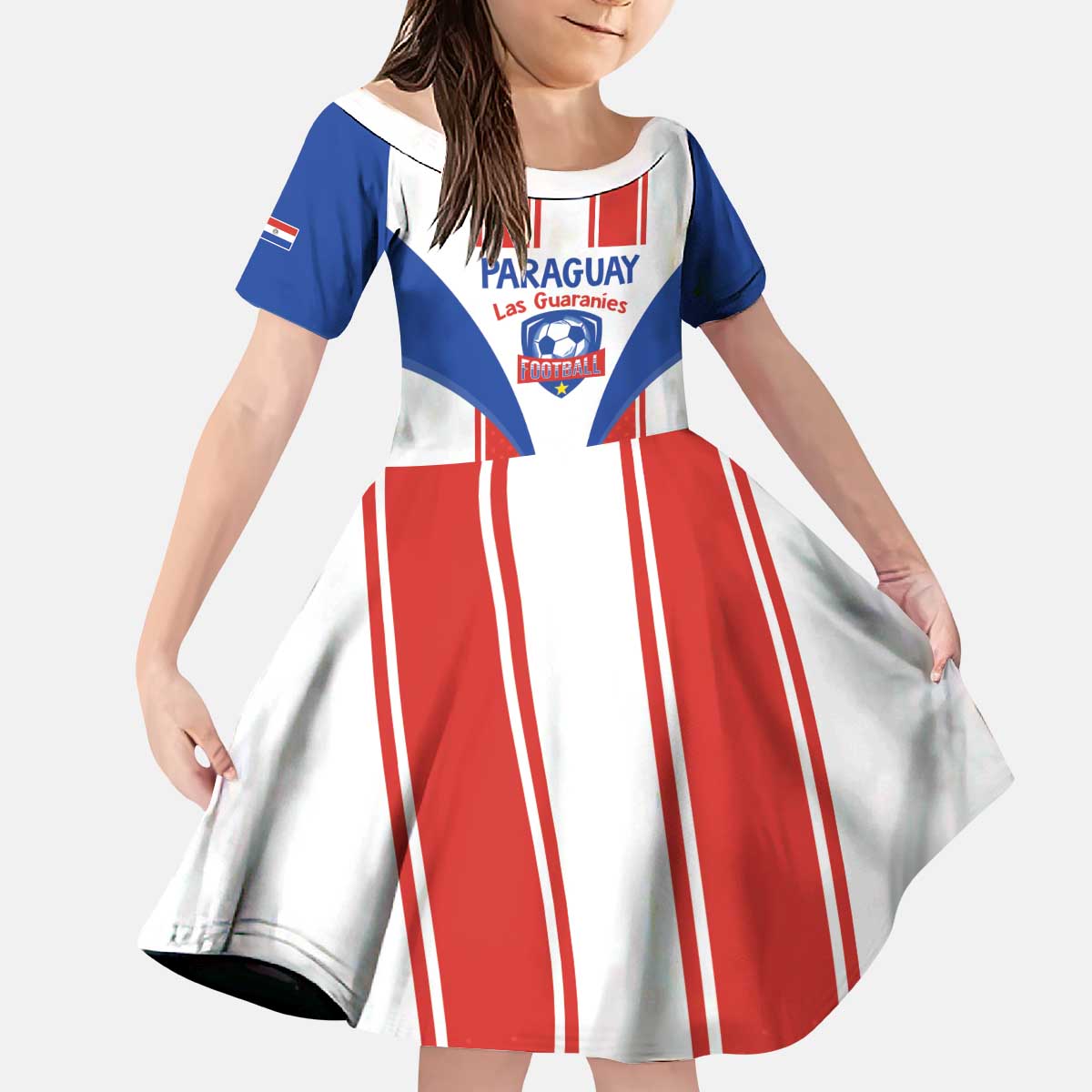 Custom Paraguay Football Kid Short Sleeve Dress Come On Las Guaranies - Wonder Print Shop
