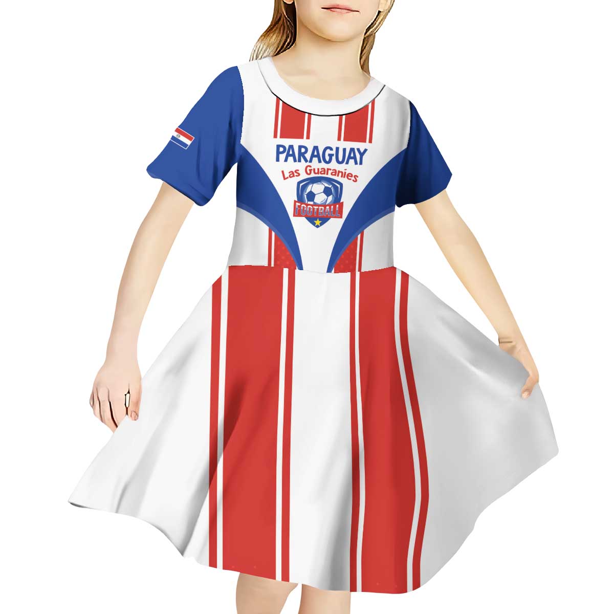 Custom Paraguay Football Kid Short Sleeve Dress Come On Las Guaranies - Wonder Print Shop