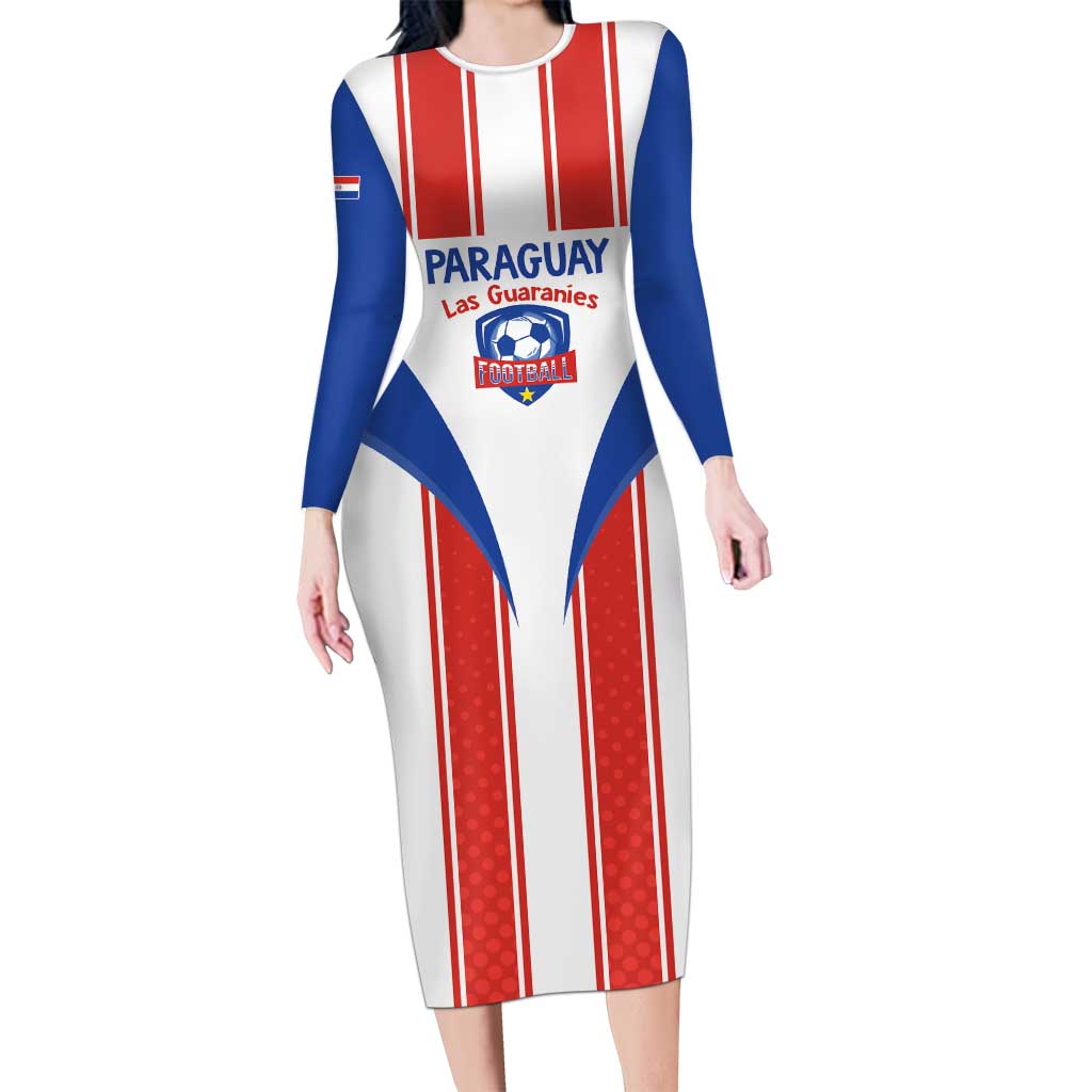 Custom Paraguay Football Long Sleeve Bodycon Dress Come On Las Guaranies - Wonder Print Shop