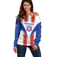 Custom Paraguay Football Off Shoulder Sweater Come On Las Guaranies - Wonder Print Shop