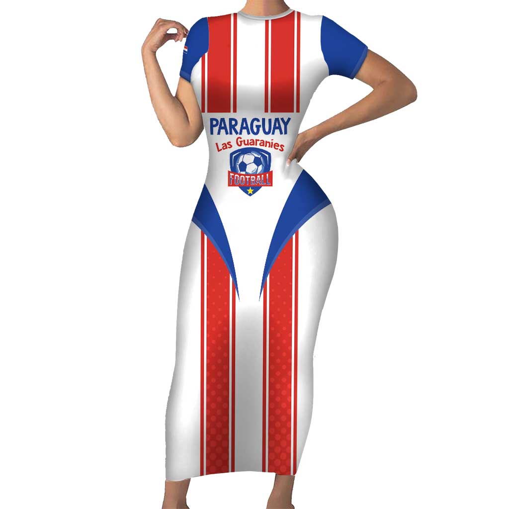 Custom Paraguay Football Short Sleeve Bodycon Dress Come On Las Guaranies - Wonder Print Shop