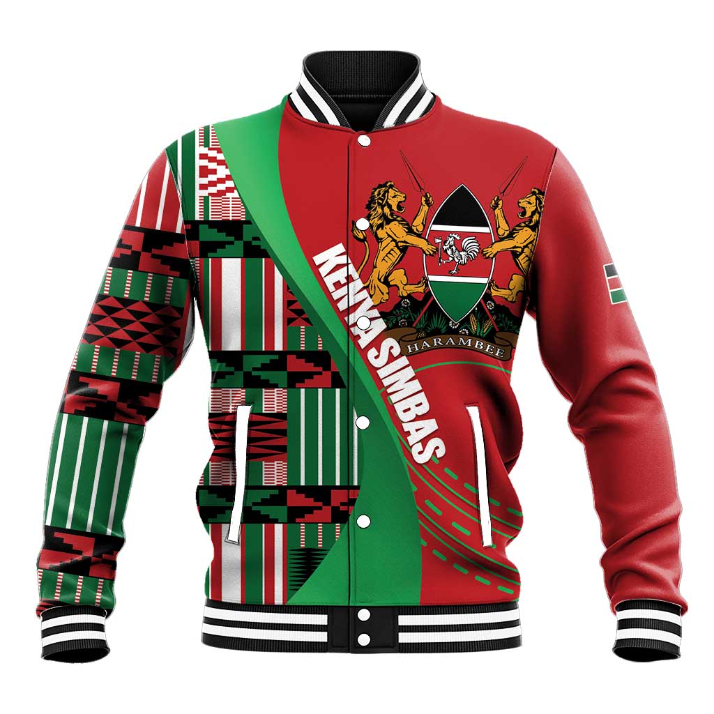 Custom Kenya Cricket Baseball Jacket Come On Simbas Kente Pattern - Wonder Print Shop