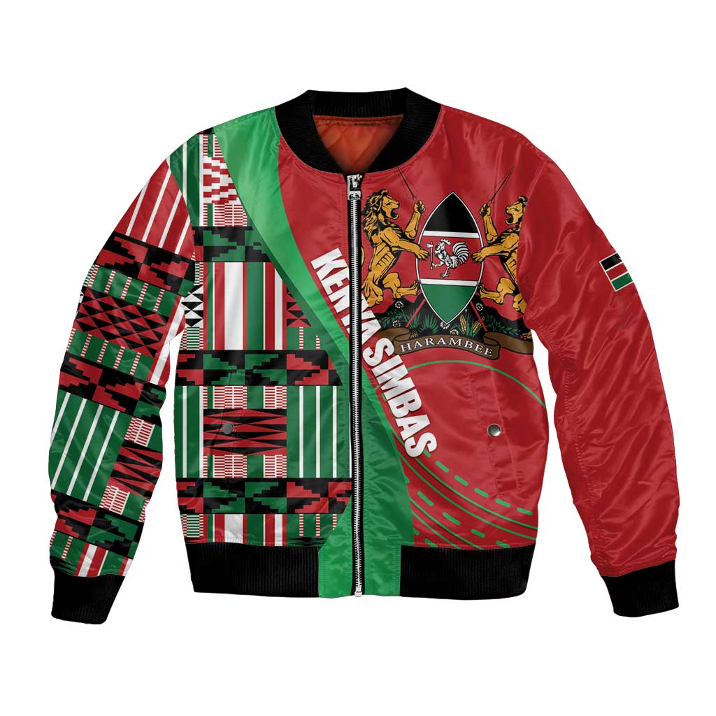 Custom Kenya Cricket Bomber Jacket Come On Simbas Kente Pattern - Wonder Print Shop