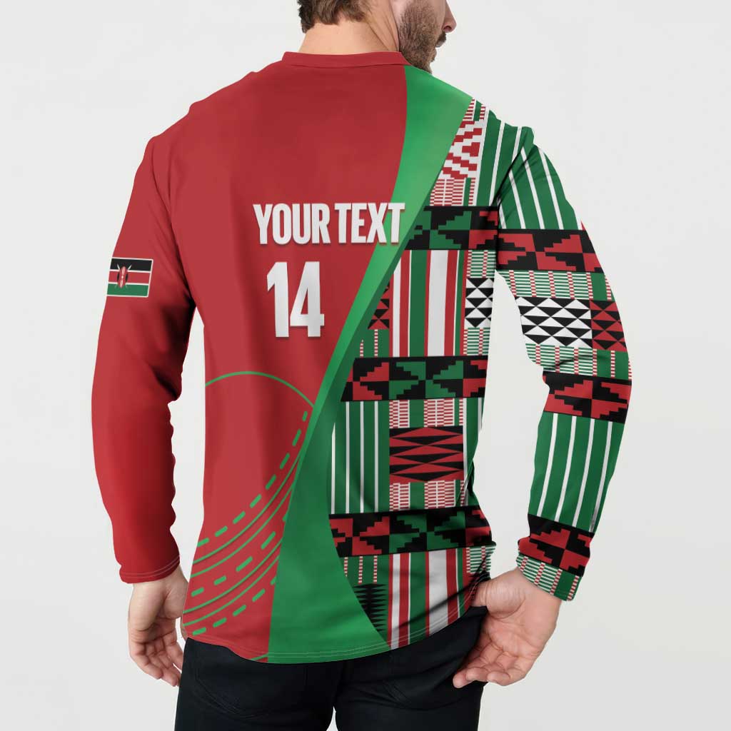 Custom Kenya Cricket Button Sweatshirt Come On Simbas Kente Pattern - Wonder Print Shop