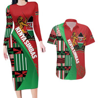 Custom Kenya Cricket Couples Matching Long Sleeve Bodycon Dress and Hawaiian Shirt Come On Simbas Kente Pattern - Wonder Print Shop
