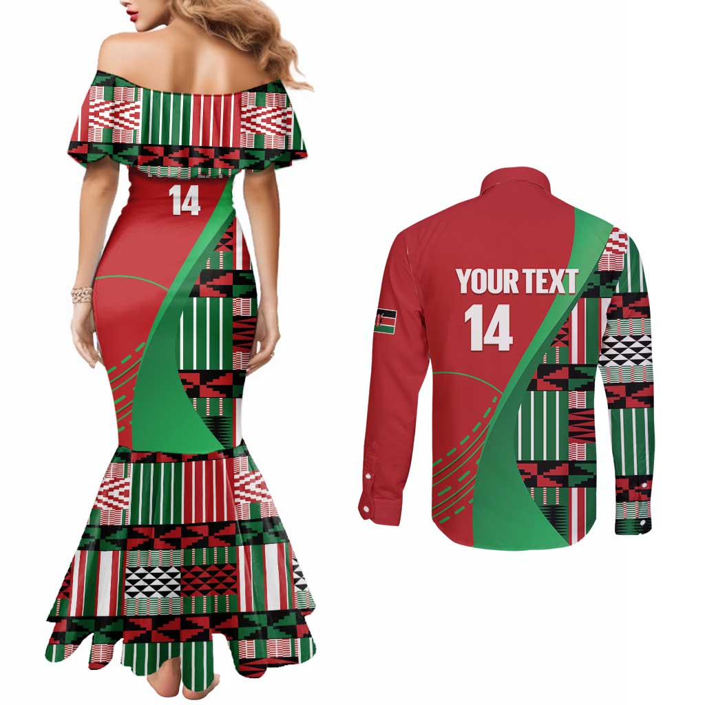Custom Kenya Cricket Couples Matching Mermaid Dress and Long Sleeve Button Shirt Come On Simbas Kente Pattern - Wonder Print Shop